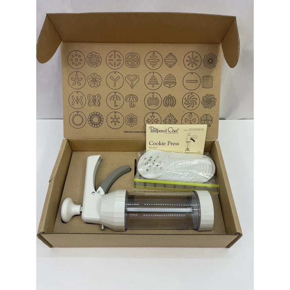 The Pampered Chef Cookie Press 1525 With 16 Cookie‎ Discs Designs